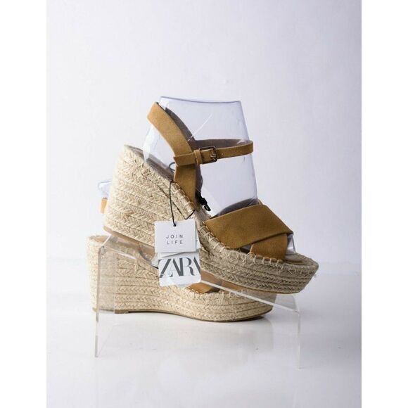 Zara Womens Wedges Sandals Suede Jute Platform EU 40 US 9 Tan Brown 2353/710 NWT - Picture 7 of 8